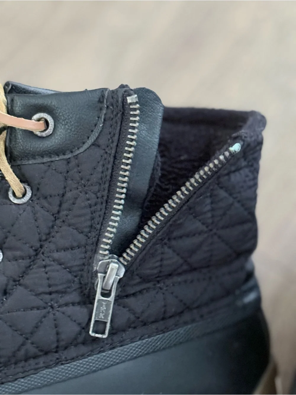 Sperry Saltwater Duck Boots Women Size 9 Black Quilted Waterproof Rain Side Zip